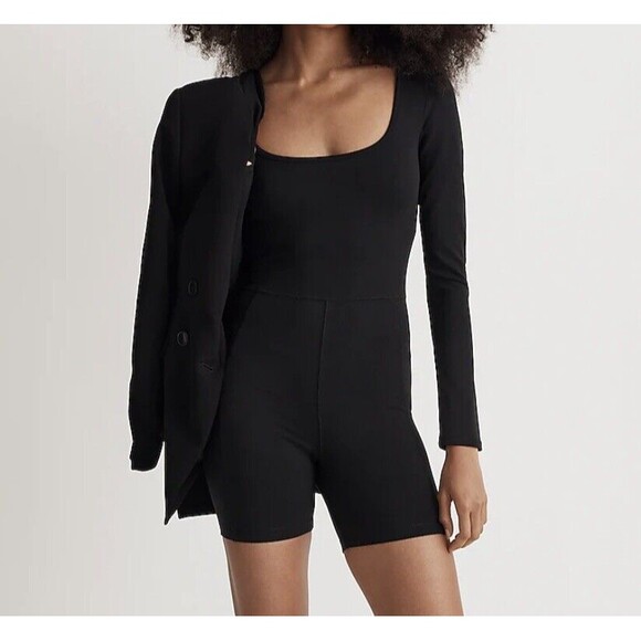 MADEWELL Knit Long-Sleeve Biker Shorts Long Sleeve Black Unitard XXS NWT - Picture 1 of 10